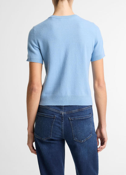 VINCE Wool & Cashmere-Blend Short-Sleeve Sweater in Crew Neck