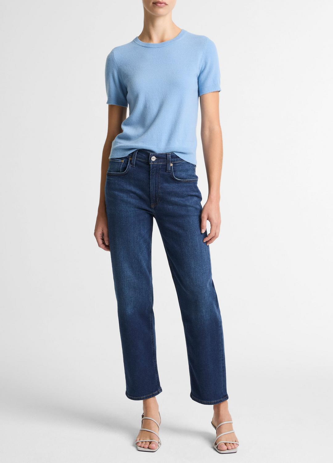 VINCE Wool & Cashmere-Blend Short-Sleeve Sweater in Crew Neck
