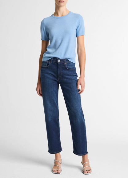 VINCE Wool & Cashmere-Blend Short-Sleeve Sweater in Crew Neck