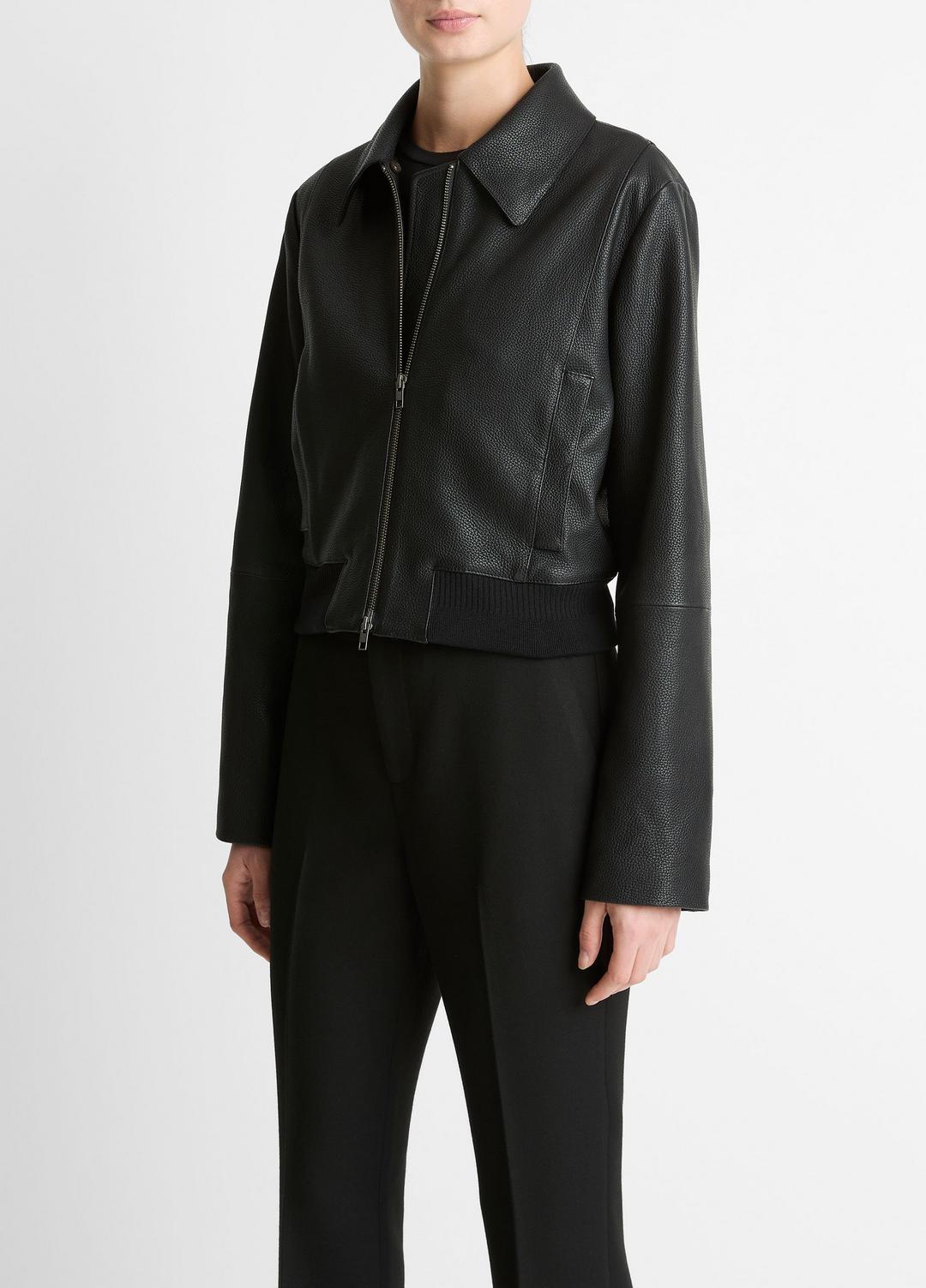 VINCE Shearling-Trim Shrunken Leather Jacket in Leather Jackets
