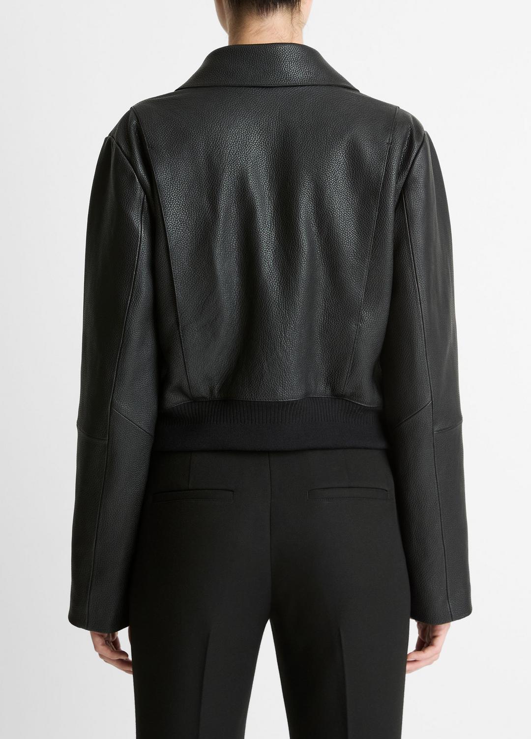 VINCE Shearling-Trim Shrunken Leather Jacket in Leather Jackets