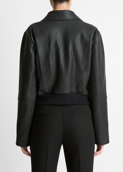 VINCE Shearling-Trim Shrunken Leather Jacket in Leather Jackets