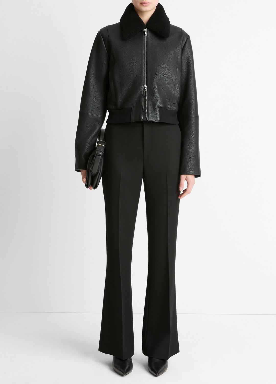 VINCE Shearling-Trim Shrunken Leather Jacket in Leather Jackets