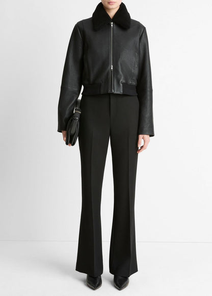 VINCE Shearling-Trim Shrunken Leather Jacket in Leather Jackets