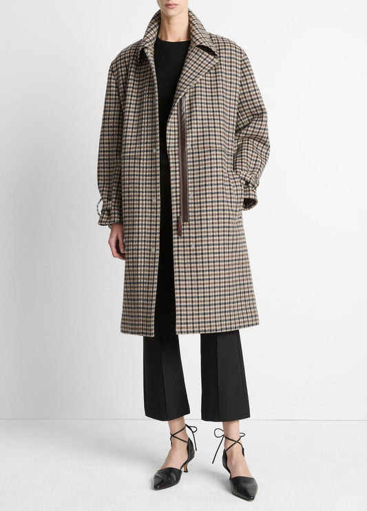 VINCE Plaid Car Coat in Coats