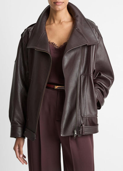 VINCE Leather Oversized Biker Jacket in Jackets