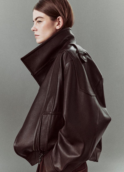 VINCE Leather Oversized Biker Jacket in Jackets