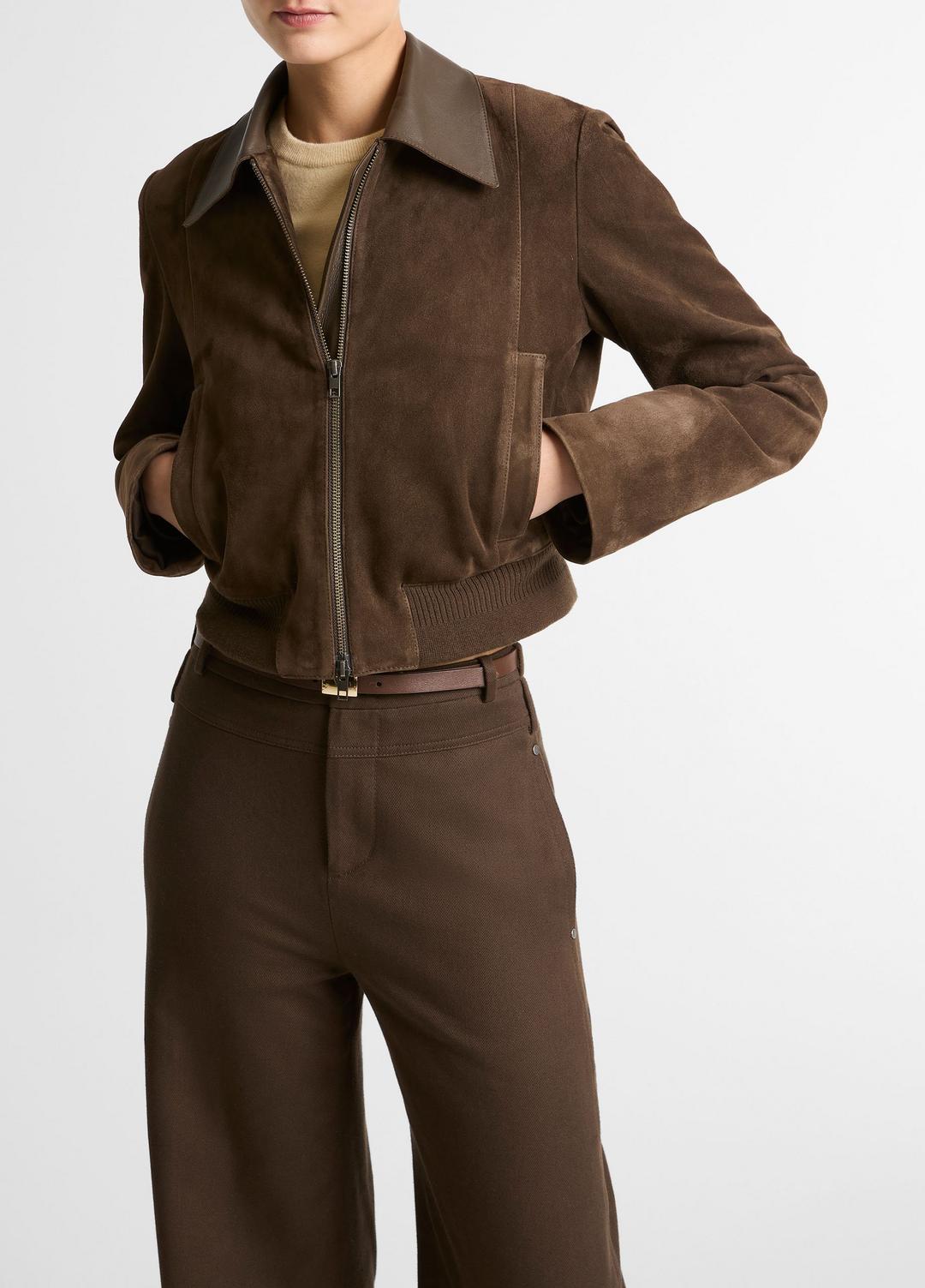 VINCE Suede Shrunken Bomber Jacket  in Jackets