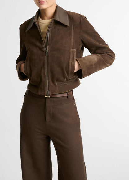 VINCE Suede Shrunken Bomber Jacket  in Jackets