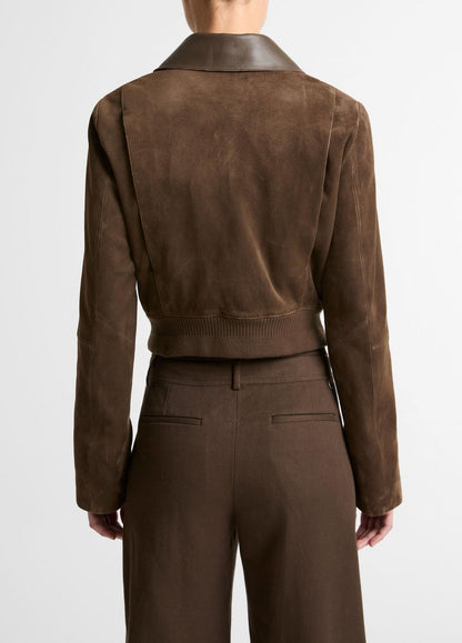 VINCE Suede Shrunken Bomber Jacket  in Jackets