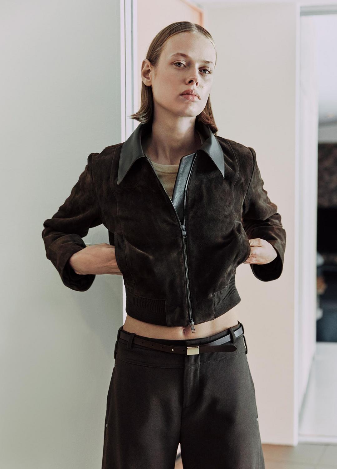 VINCE Suede Shrunken Bomber Jacket  in Jackets