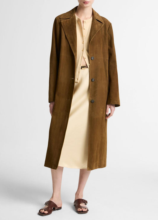 VINCE Suede Long Coat in Coats