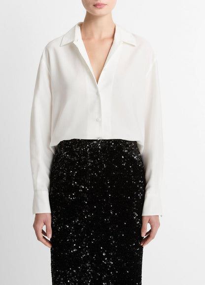 VINCE Refined Twill Covered-Button Shirt in Long Sleeve