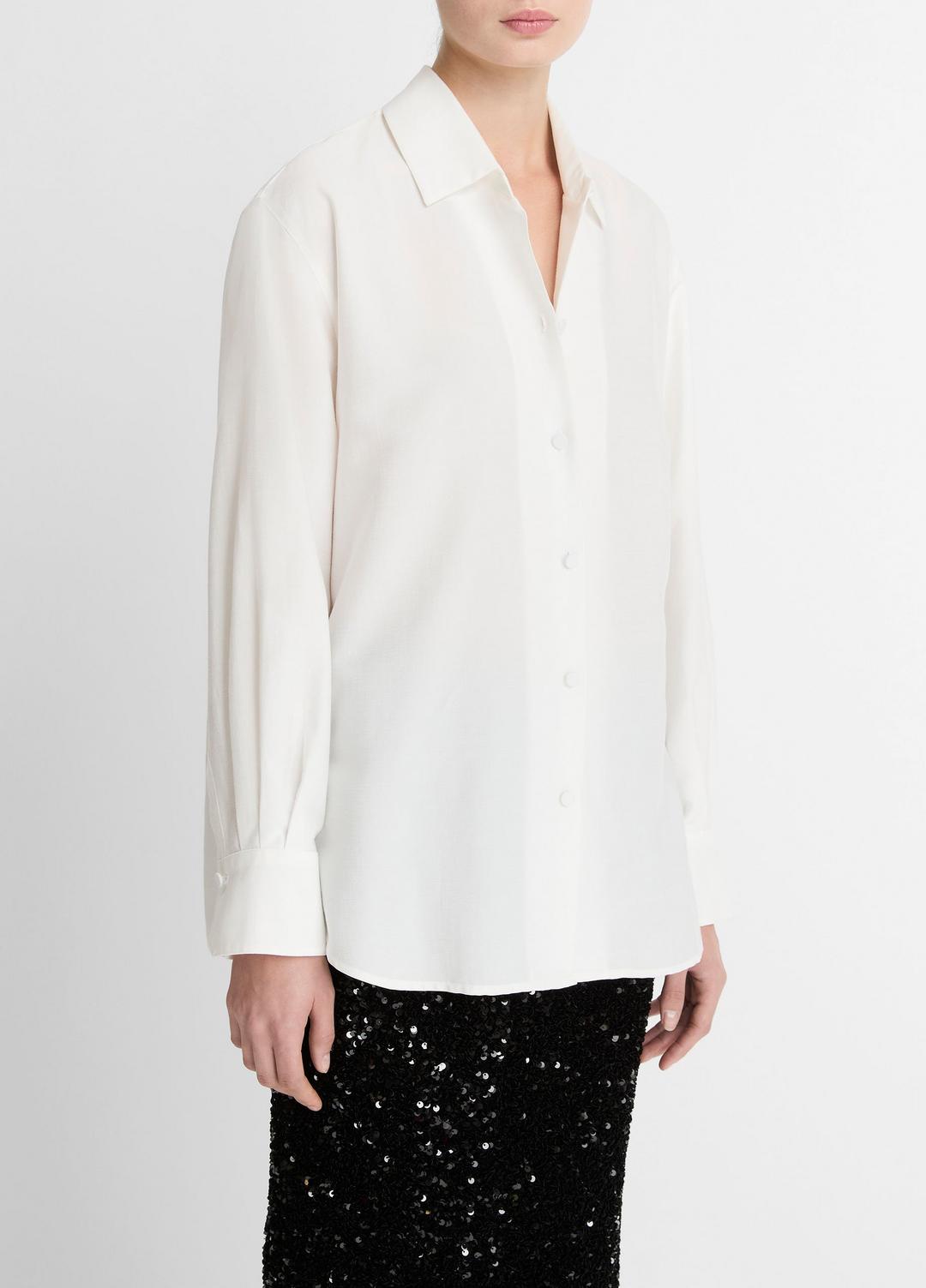 VINCE Refined Twill Covered-Button Shirt in Long Sleeve