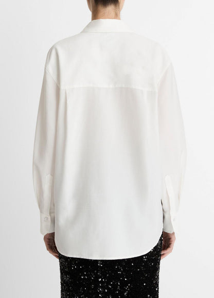 VINCE Refined Twill Covered-Button Shirt in Long Sleeve