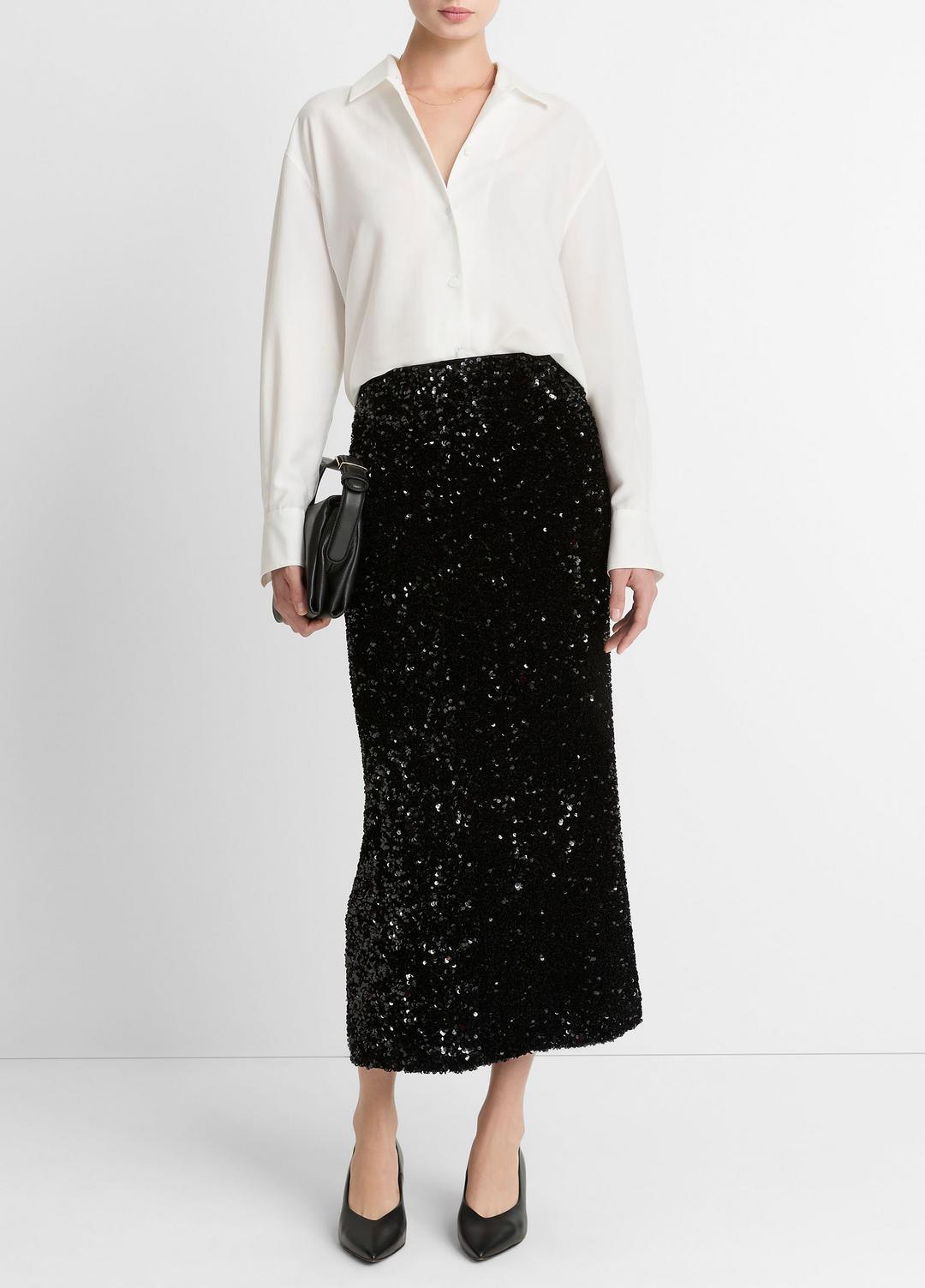 VINCE Refined Twill Covered-Button Shirt in Long Sleeve