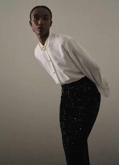 VINCE Refined Twill Covered-Button Shirt in Long Sleeve