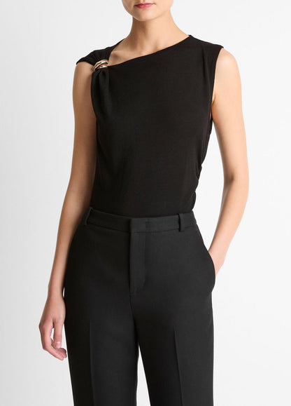VINCE Cinched-Shoulder Wool-Blend Top in Tank Tops