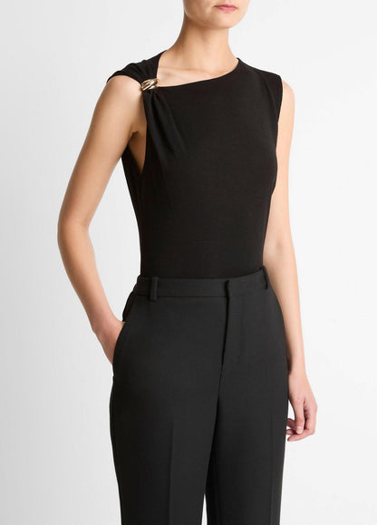 VINCE Cinched-Shoulder Wool-Blend Top in Tank Tops