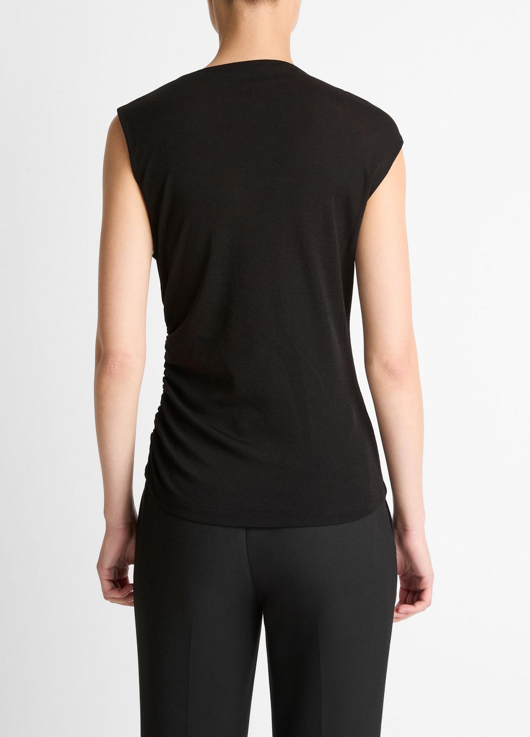 VINCE Cinched-Shoulder Wool-Blend Top in Tank Tops