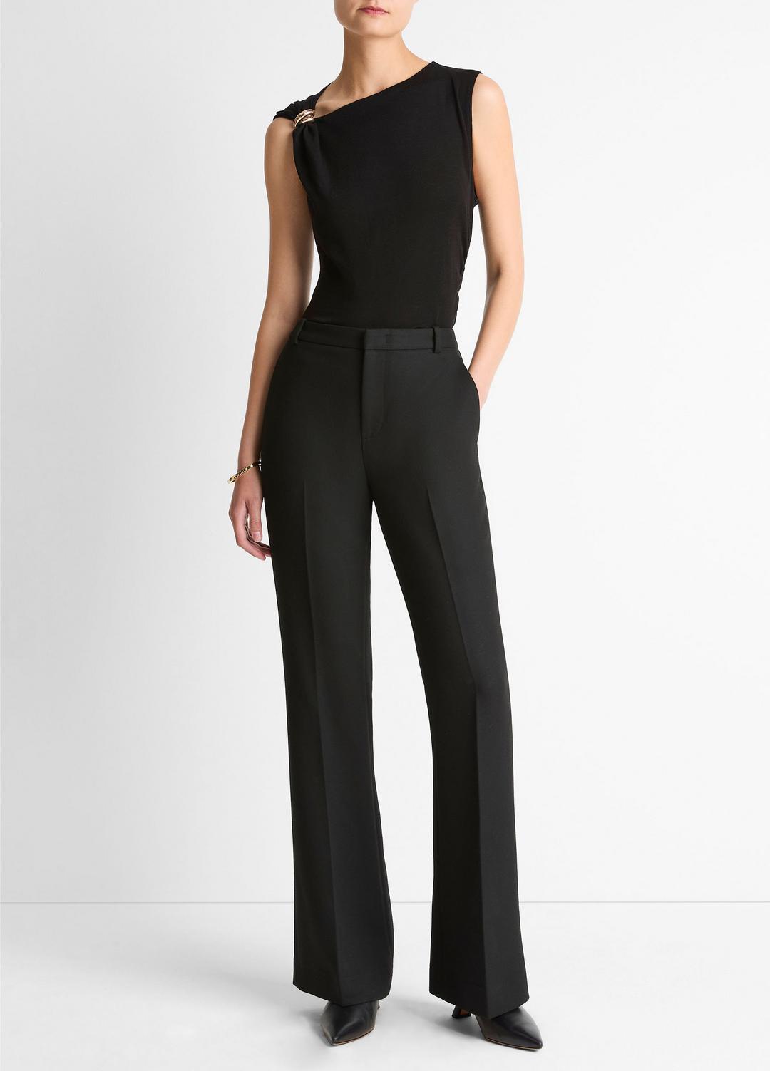 VINCE Cinched-Shoulder Wool-Blend Top in Tank Tops