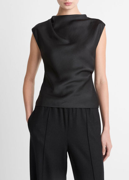 VINCE Satin Draped Cowl-Neck Top in Tank Tops