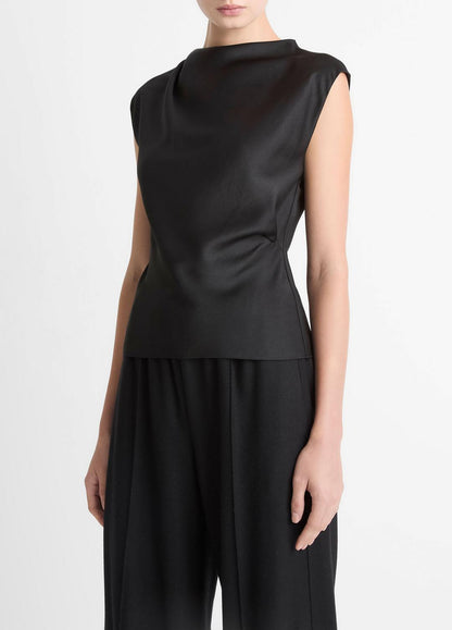 VINCE Satin Draped Cowl-Neck Top in Tank Tops