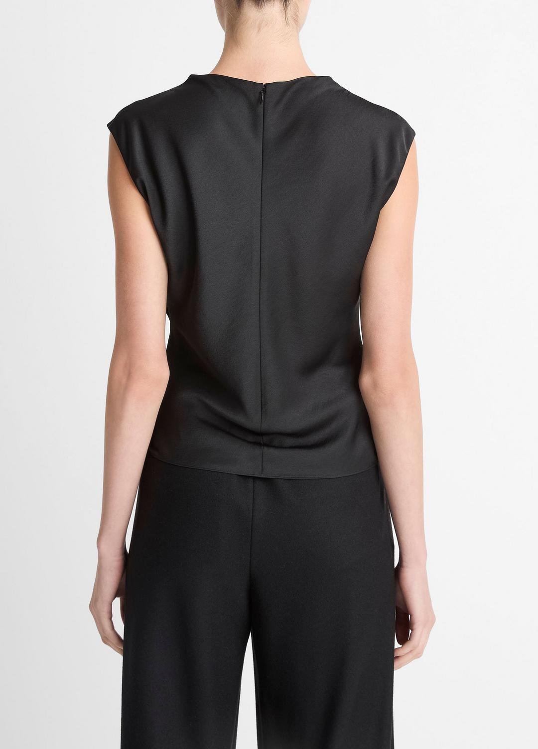 VINCE Satin Draped Cowl-Neck Top in Tank Tops
