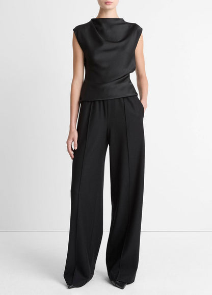 VINCE Satin Draped Cowl-Neck Top in Tank Tops
