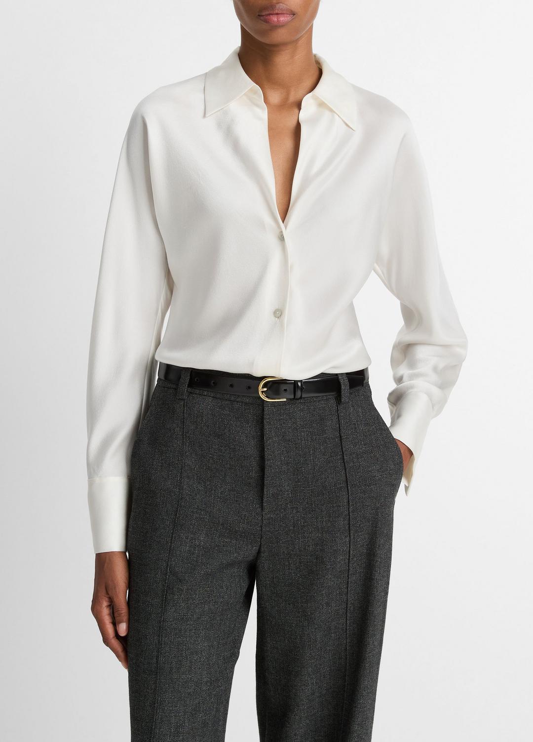 VINCE Silk Bias Long-Sleeve Blouse in Long Sleeve