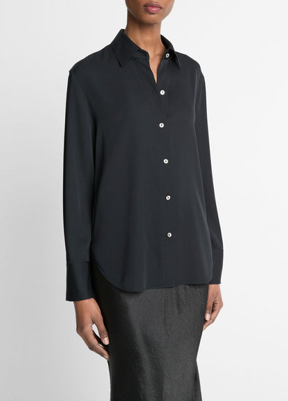VINCE Stretch-Silk Button-Front Blouse in Long Sleeve