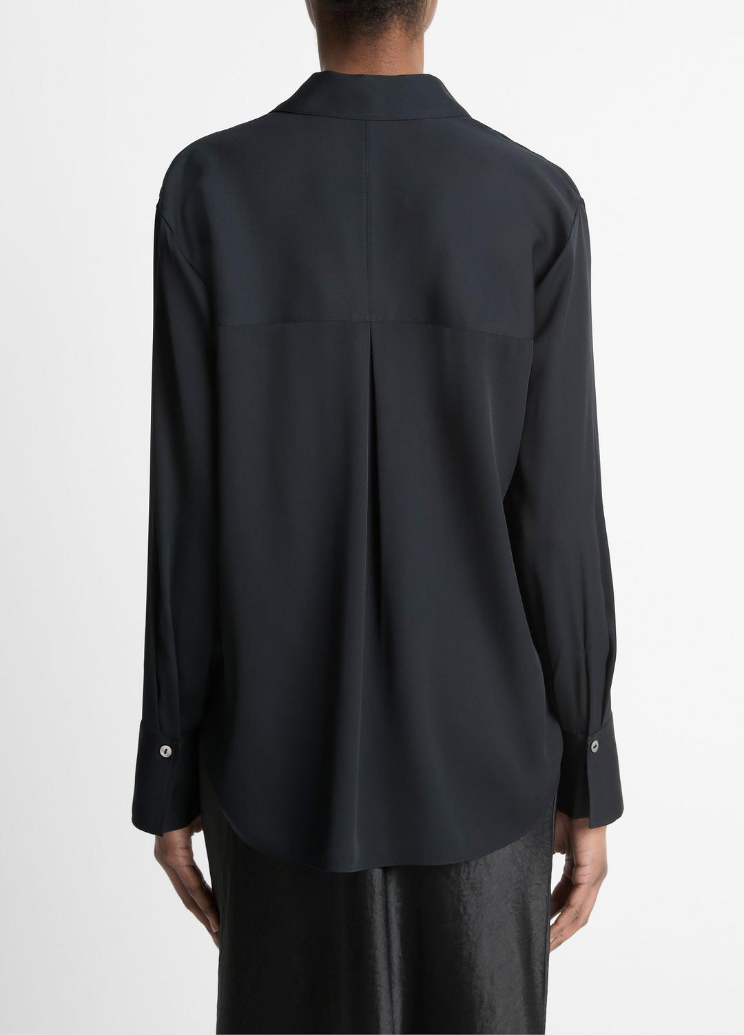 VINCE Stretch-Silk Button-Front Blouse in Long Sleeve