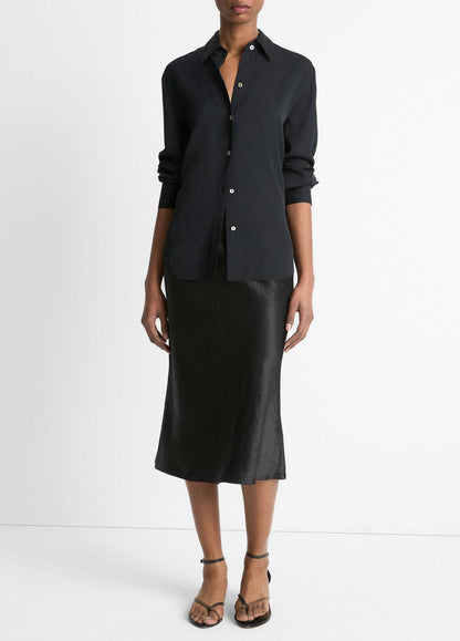 VINCE Stretch-Silk Button-Front Blouse in Long Sleeve