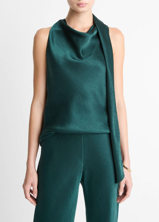 VINCE Satin Scarf Top in Tank Tops
