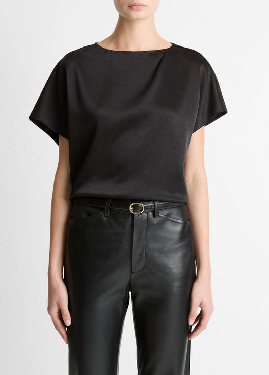 VINCE Draped Satin Dolman-Sleeve Blouse in Short Sleeve