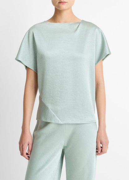 VINCE Draped Satin Dolman-Sleeve Blouse in Short Sleeve