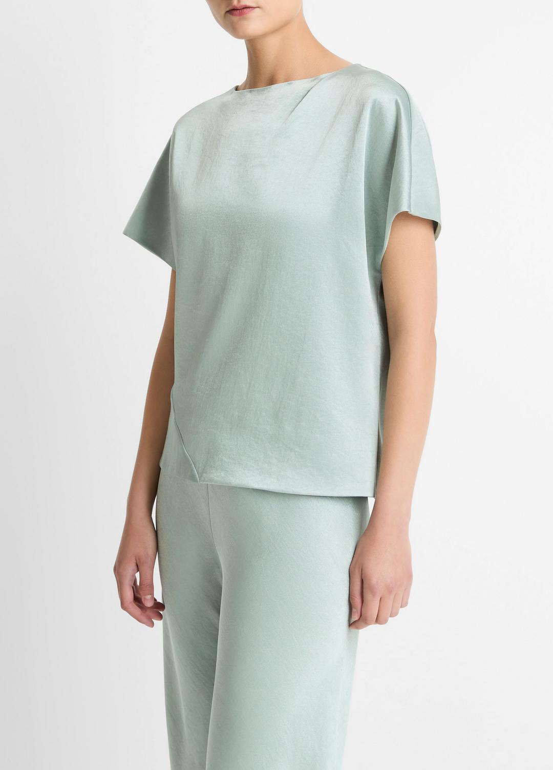 VINCE Draped Satin Dolman-Sleeve Blouse in Short Sleeve