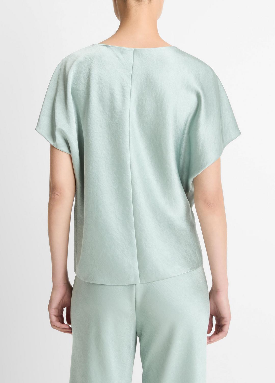 VINCE Draped Satin Dolman-Sleeve Blouse in Short Sleeve