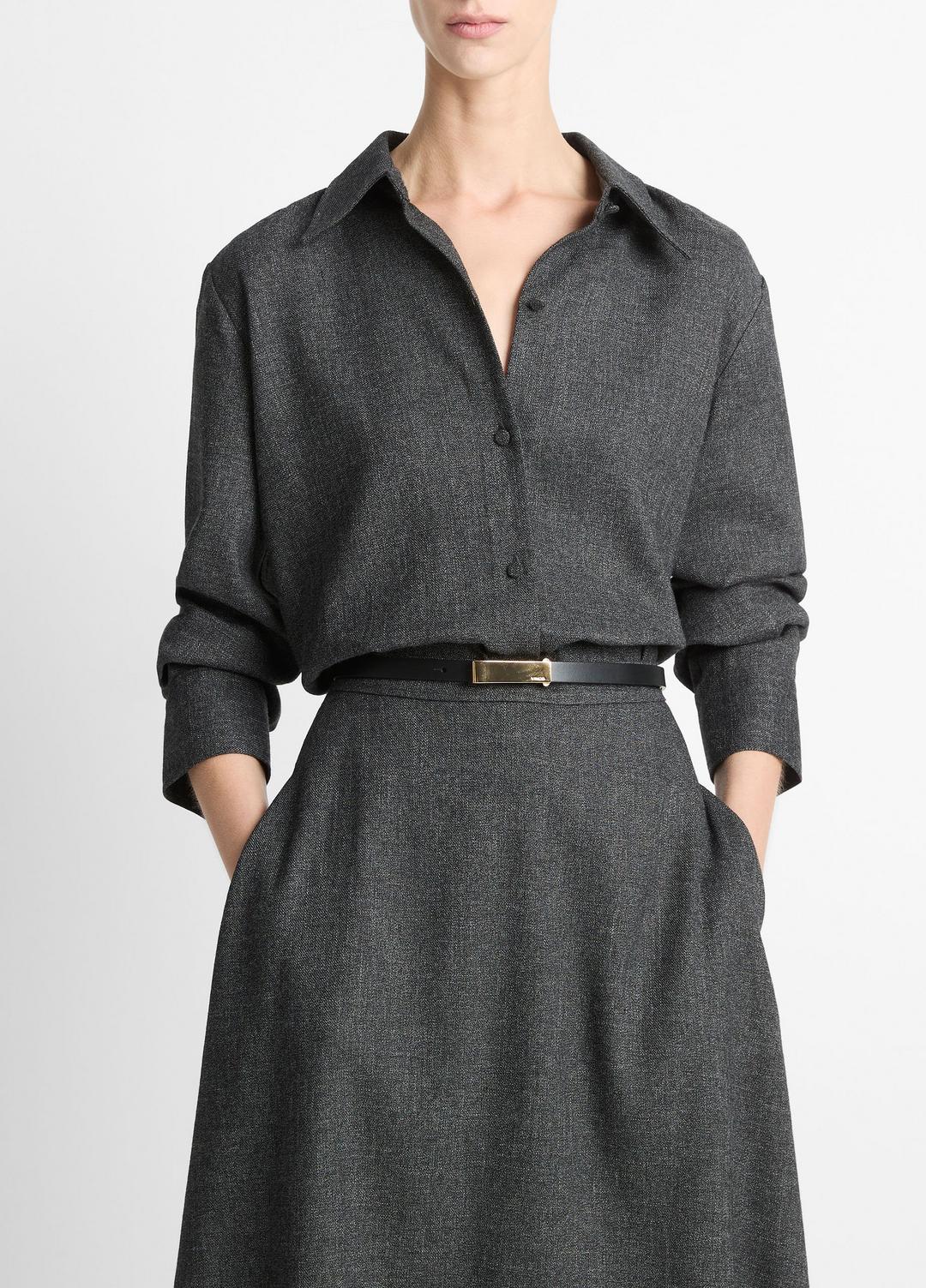 VINCE Italian Jaspe Relaxed Button-Front Shirt in Long Sleeve