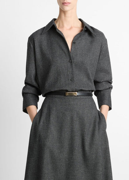 VINCE Italian Jaspe Relaxed Button-Front Shirt in Long Sleeve