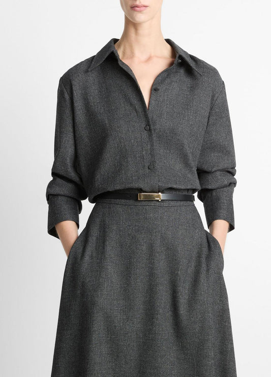 VINCE Italian Jaspe Relaxed Button-Front Shirt in Long Sleeve