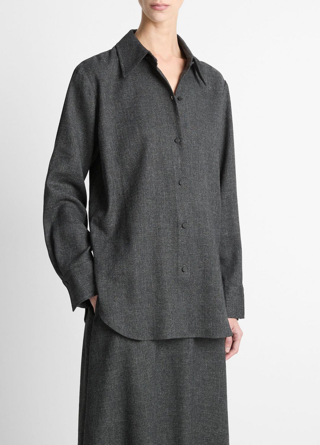 VINCE Italian Jaspe Relaxed Button-Front Shirt in Long Sleeve