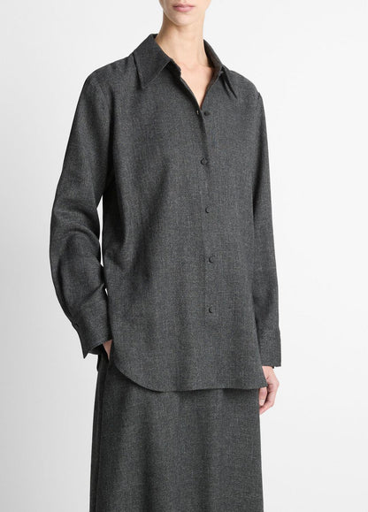 VINCE Italian Jaspe Relaxed Button-Front Shirt in Long Sleeve