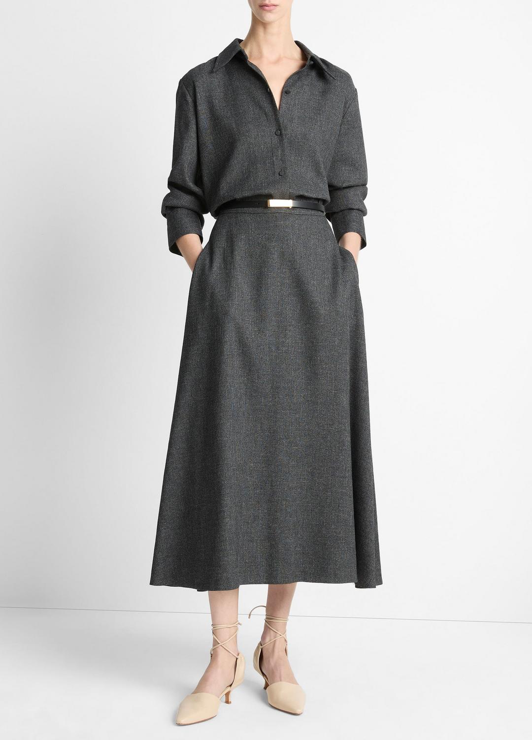 VINCE Italian Jaspe Relaxed Button-Front Shirt in Long Sleeve