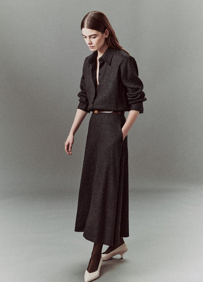 VINCE Italian Jaspe Relaxed Button-Front Shirt in Long Sleeve