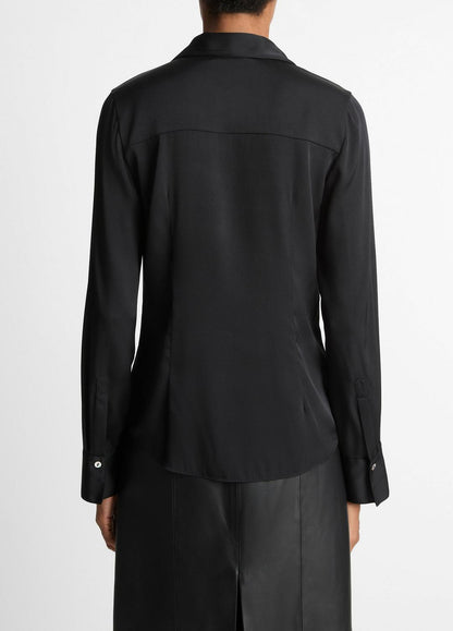 VINCE Silk-Blend Slim Button-Front Blouse in Long Sleeve