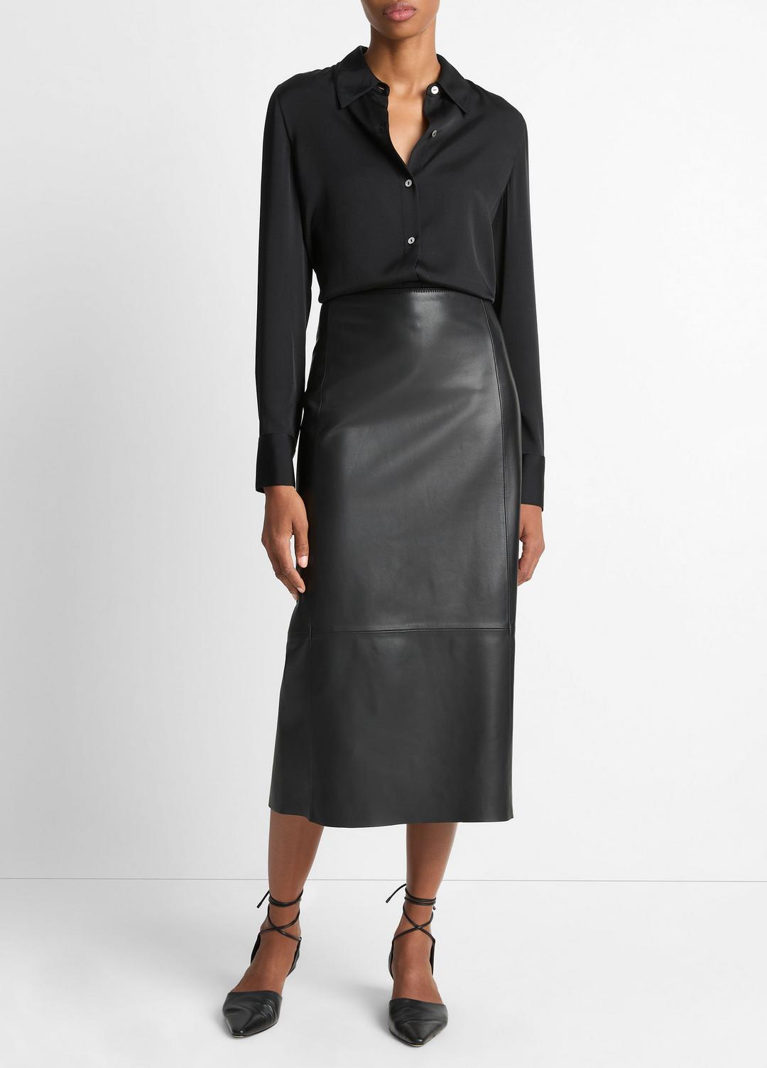 VINCE Silk-Blend Slim Button-Front Blouse in Long Sleeve
