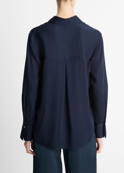 VINCE Stretch-Silk Button-Front Blouse in Long Sleeve