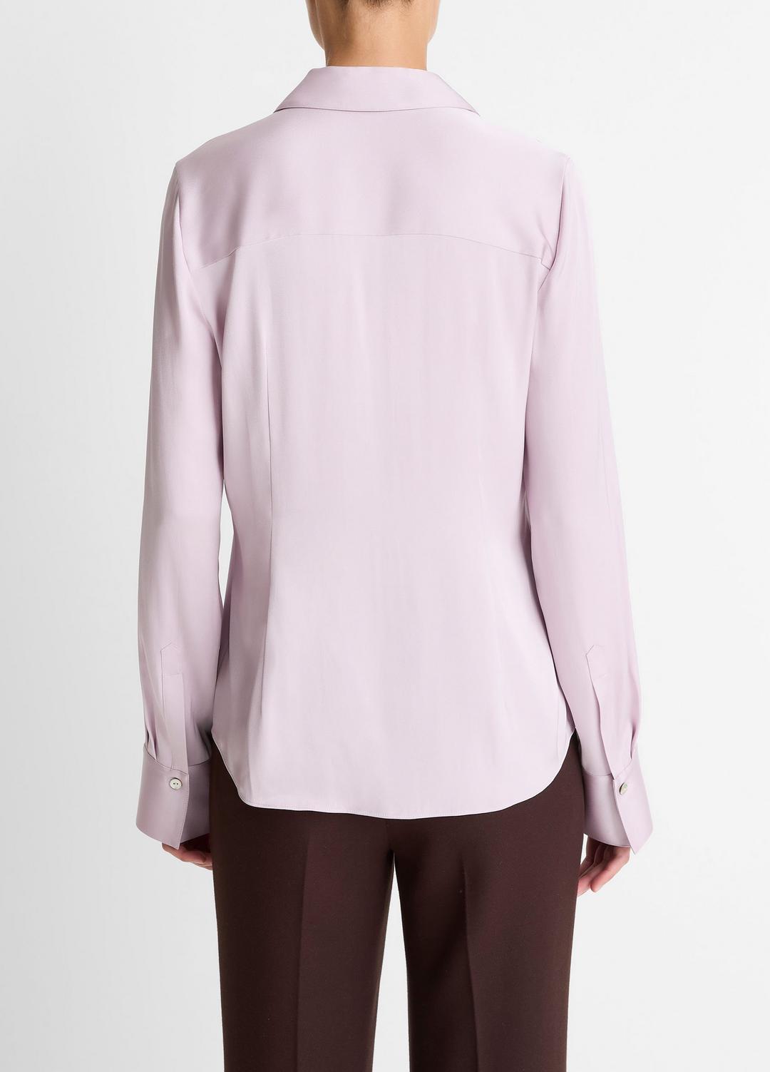 VINCE Silk-Blend Slim Button-Front Blouse in Long Sleeve
