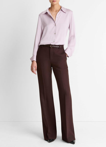 VINCE Silk-Blend Slim Button-Front Blouse in Long Sleeve